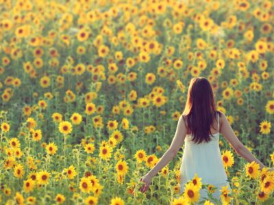 Persona entre girasoles.